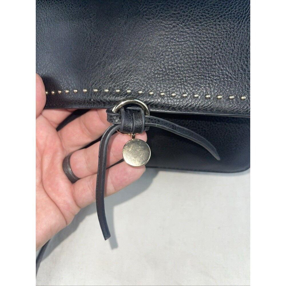 Gussaci Black Crossbody Bag Studded Flap Purse Knot Charm Vegan Leather Medium - Picture 6 of 11